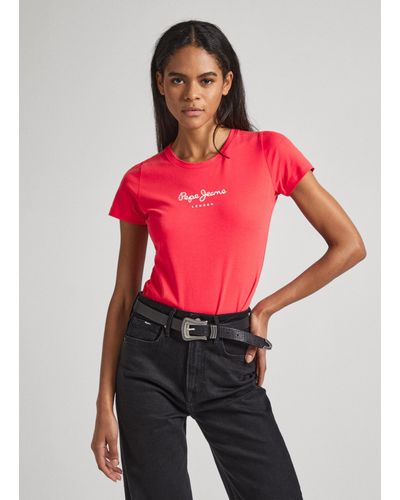Pepe Jeans Camiseta fit slim logo estampado - Rojo