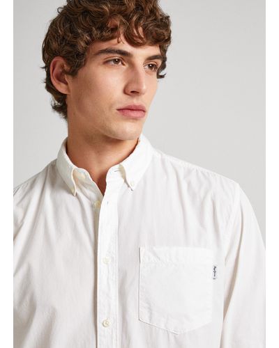Pepe Jeans Hemd popeline einfarbig regular fit - Weiß