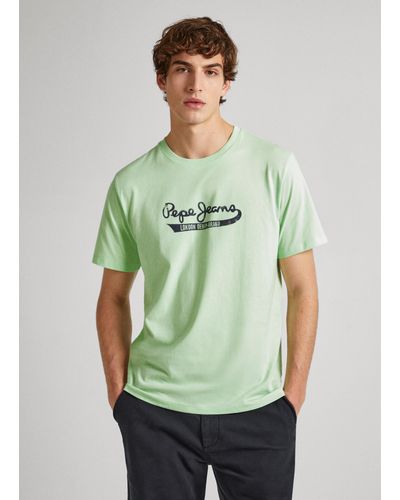 Pepe Jeans T-shirt fit regular con logo stampato - Verde
