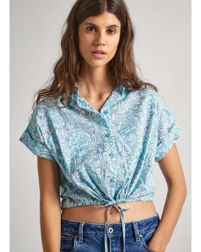 Pepe Jeans Bluse cropped fit blumenmuster - Blau