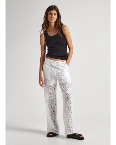 Pepe Jeans Pantalon culotte à détails ajourés - Blanc