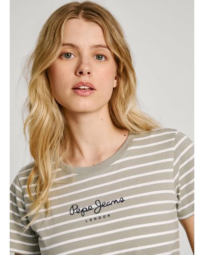 Pepe Jeans T-shirt gestreift logodruck - Grau