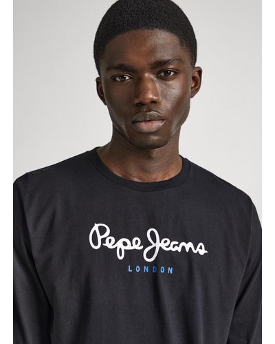Pepe Jeans Camiseta algodón logo estampado - Negro
