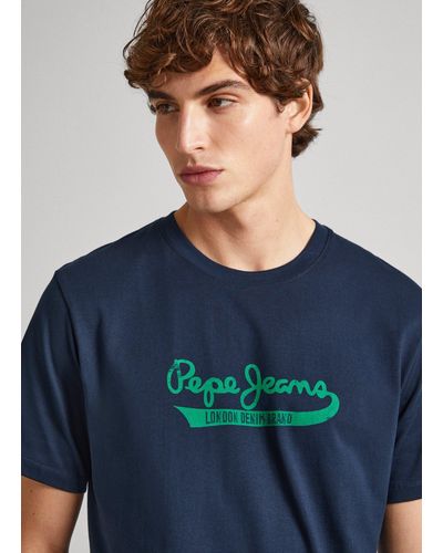 Pepe Jeans Camiseta fit regular logo estampado - Azul