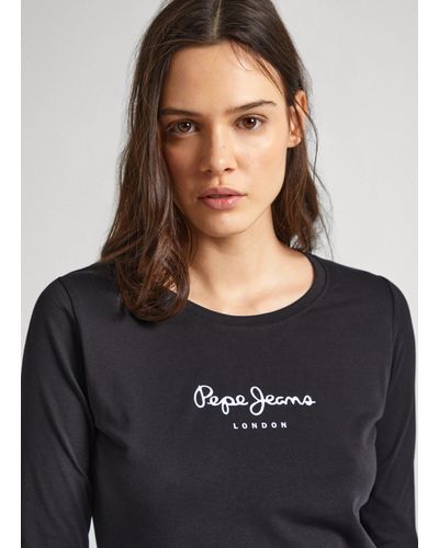 Pepe Jeans T-shirt coupe slim, manches longues - Noir