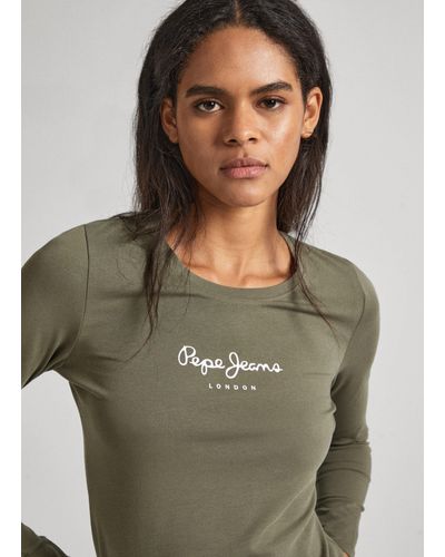 Pepe Jeans T-shirt coupe slim, manches longues - Vert