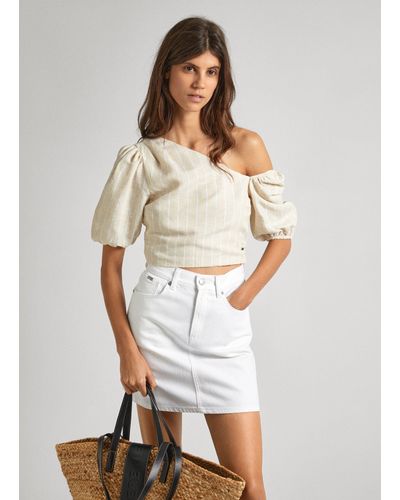 Pepe Jeans Top rigato cropped - Bianco