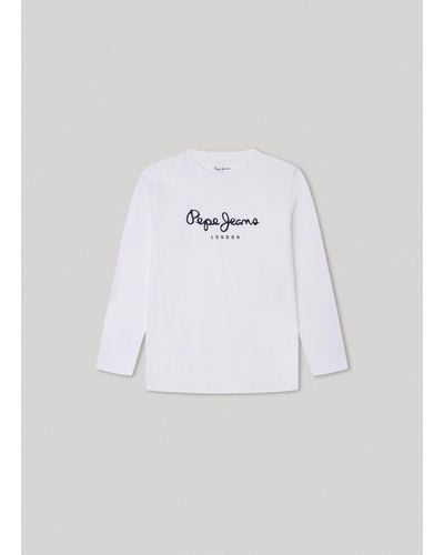 Pepe Jeans T-shirt maniche lunghe stampa logo - Bianco