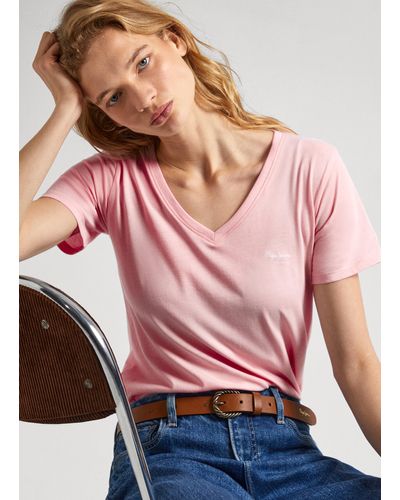 Pepe Jeans T-shirt v-ausschnitt regular fit - Pink