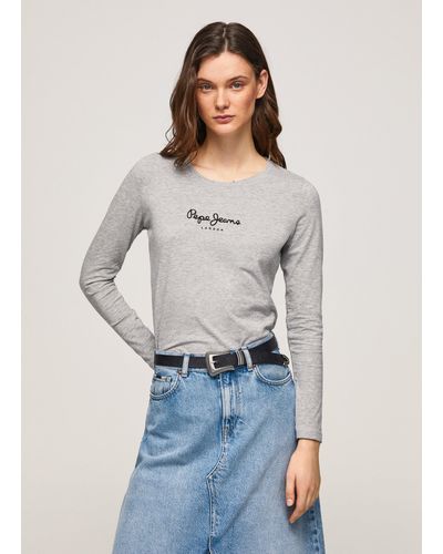 Pepe Jeans T-shirt coupe slim, manches longues - Gris