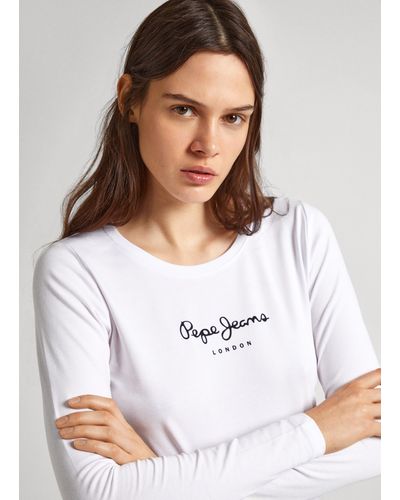 Pepe Jeans T-shirt slim fit maniche lunghe - Bianco