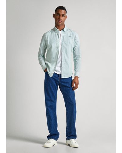 Pepe Jeans Chemise en popeline à rayures slim - Bleu