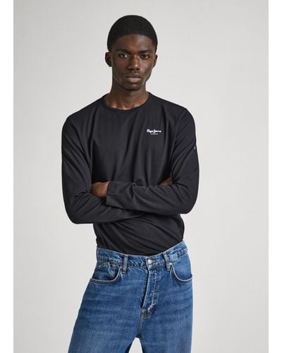 Pepe Jeans T-shirt à manches longues en coton - Noir