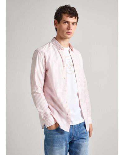 Pepe Jeans Camisa popelín rayas fit slim - Blanco