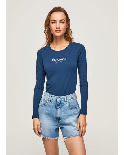 Pepe Jeans T-shirt coupe slim, manches longues - Bleu