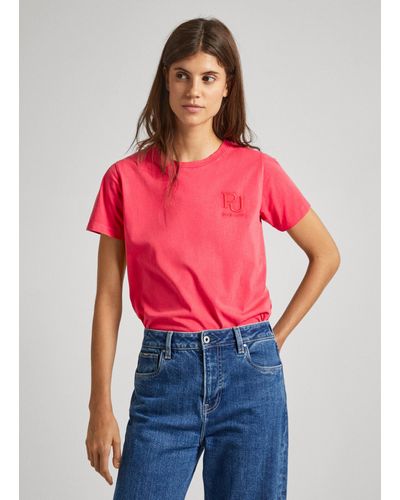 Pepe Jeans T-shirt regular con logo ricamato - Rosso