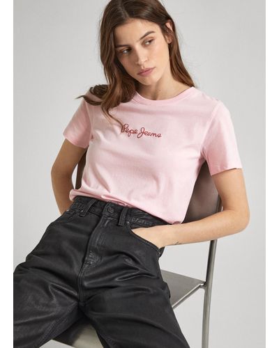 Pepe Jeans T-shirt fit regular con logo stampato - Rosa