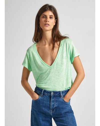 Pepe Jeans T-shirt col v manches courtes - Vert