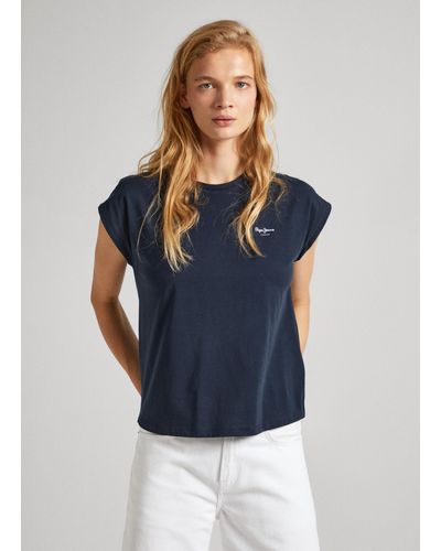 Pepe Jeans T-shirt boxy fit con logo stampato - Blu