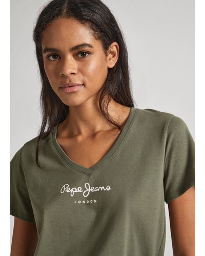 Pepe Jeans Camiseta regular con cuello pico - Verde