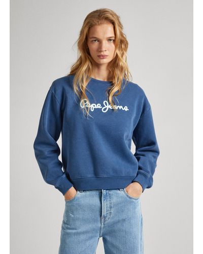 Pepe Jeans Sweat-shirt à col rond avec logo - Bleu