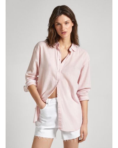 Pepe Jeans Camisa algodón y lino fit relaxed - Rosa