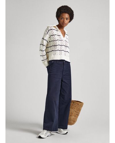 Pepe Jeans Pantalon culotte en coton - Bleu