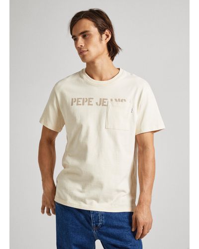 Pepe Jeans Camiseta fit regular con bolsillo - Blanco