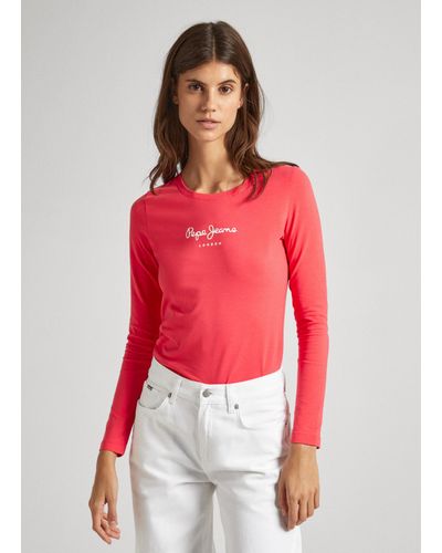 Pepe Jeans Camiseta fit slim manga larga - Rojo
