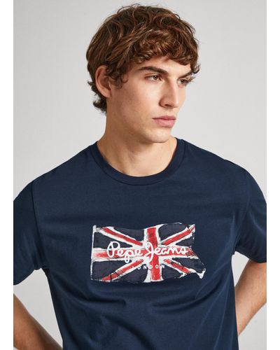 Pepe Jeans T-shirt regular fit con logo union jack - Blu