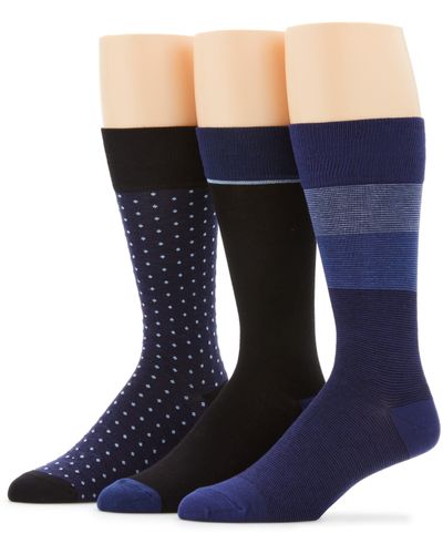 Perry Ellis Superior Soft Luxury Stripe Color Block Socks - Blue