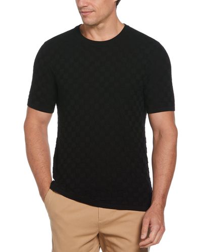 Perry Ellis Square Pattern Crew Neck Sweater Shirt - Black