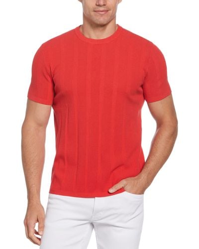 Perry Ellis Tech Knit Striped Crew Neck Shirt - Red