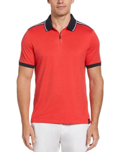Perry Ellis Shoulder Tape Zip Polo - Red