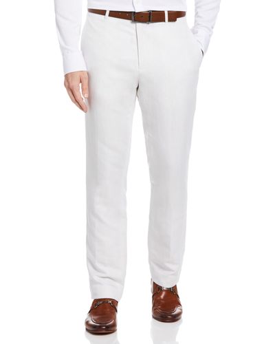 Perry Ellis Slim Fit Linen Blend Twill Flat Front Suit Pant - White