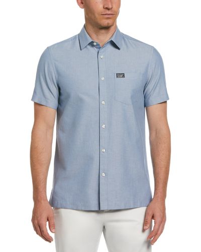 Perry Ellis Short Sleeve Solid Oxford Shirt - Blue