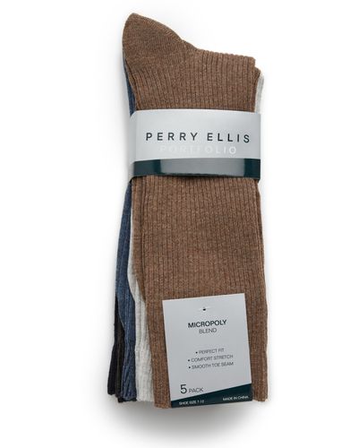 Perry Ellis 5 Pack Ribbed Crew Socks - Multicolor