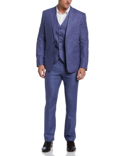 Perry Ellis Cubaveratm Delave Navy Peony Linen Suit - Blue