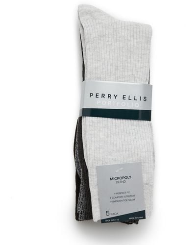 Perry Ellis 5 Pack Ribbed Crew Socks - Gray