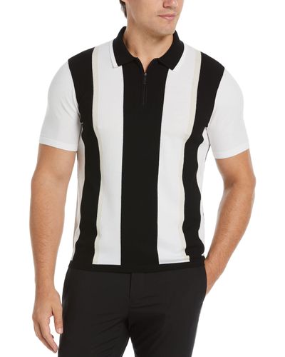 Perry Ellis Rib Collar Multi Stripe Polo Shirt - Black