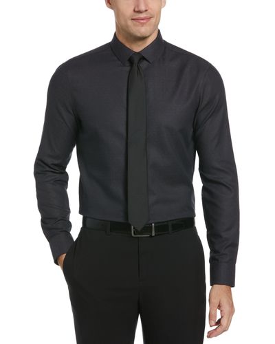 Perry Ellis Slim Fit Dobby Polka Dot Print Dress Shirt - Black