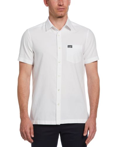 Perry Ellis Short Sleeve Solid Oxford Shirt - White