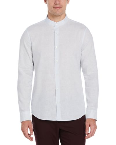 Perry Ellis Dobby Linen Shirt With Band Collar - White