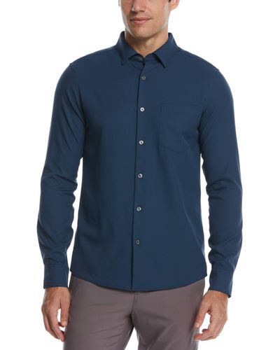 Perry Ellis Untucked Total Stretch Slim Fit Solid Shirt - Blue