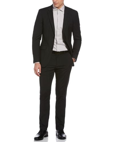 Perry Ellis Very Slim Fit Textured Plaid Stretch Suit - Black