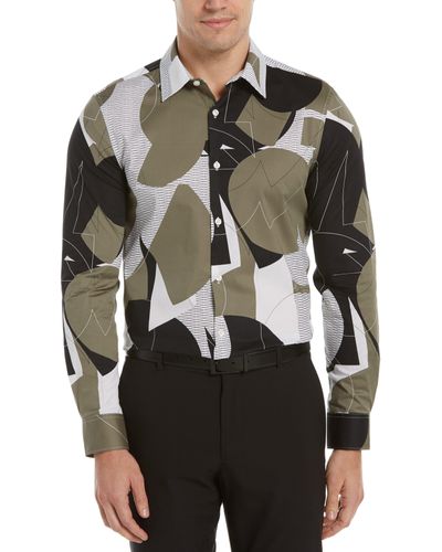 Perry Ellis Slim Fit Abstract Grate Print Stretch Shirt - Multicolor