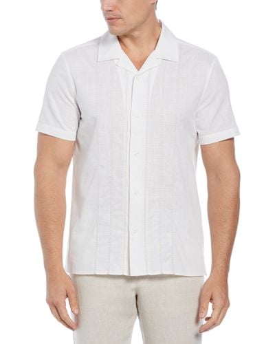 Perry Ellis Chain Stitch Cotton Camp Shirt - White