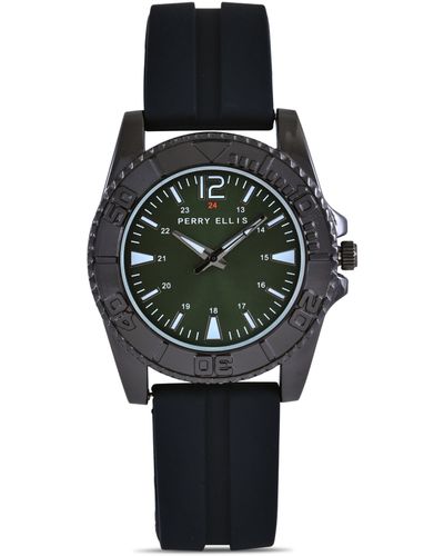 Perry Ellis Silicone Strap Sport Watch - Black