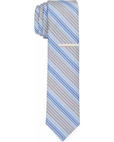 Perry Ellis Fortino Stripe Slim Tie - Blue
