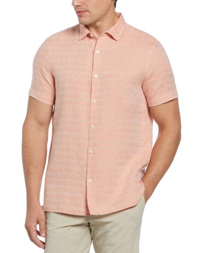 Perry Ellis Linen Blend Textured Shirt - Natural